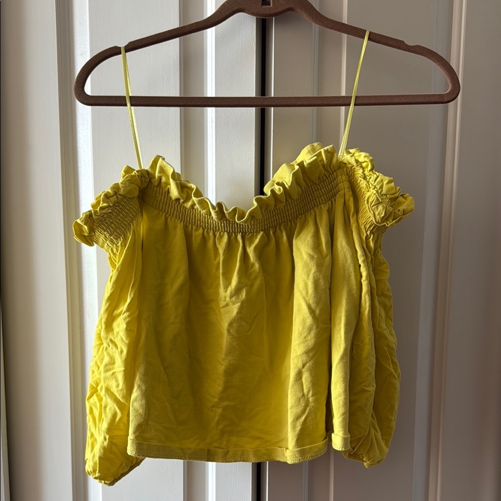 Zara Yellow Ruffled Off The Shoulder Top